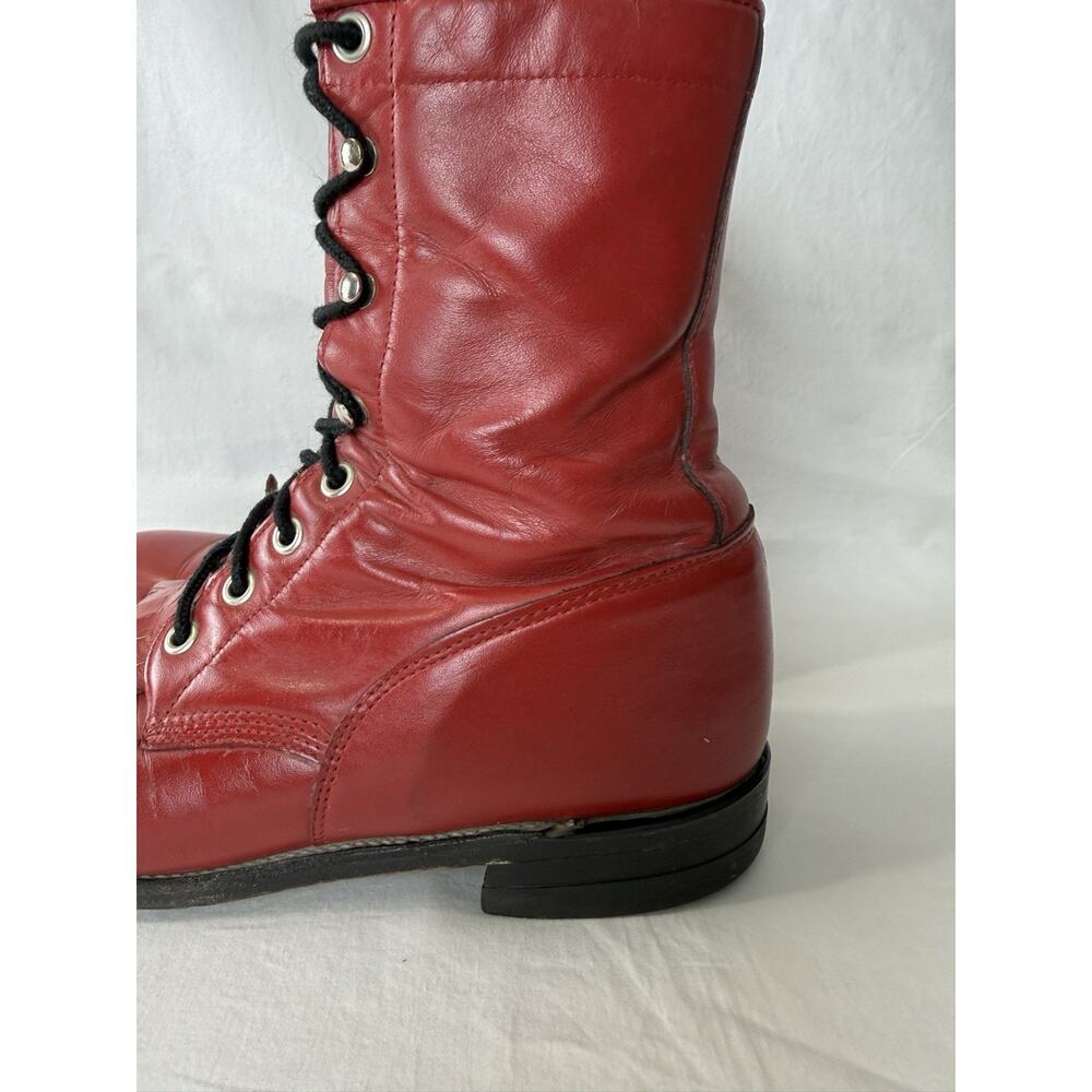 Justin Boots Red Lace-Up Leather Boots - Picture 7 of 11